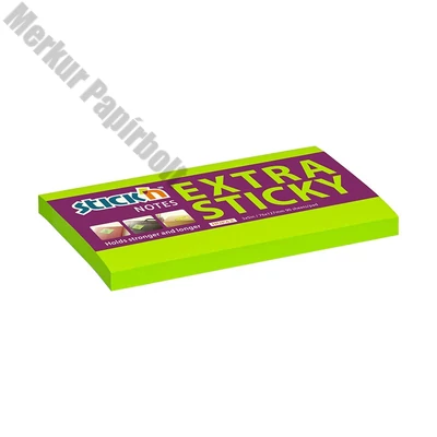Öntapadós jegyzettömb STICK`N extra erős 76x127mm neon zöld 90 lap