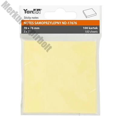 Öntapadós jegyzettömb YANDA 76x76 mm 100 lap sárga