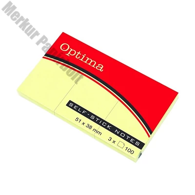 Öntapadós jegyzettömb OPTIMA 38x51mm sárga 3x100 lap