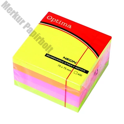 Öntapadós jegyzettömb OPTIMA 75x75mm neon mix 450 lap