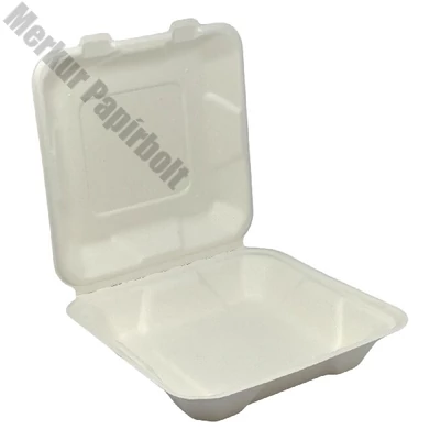 Papírdoboz eldobható 1 részes ételes KOMP cukornád lebomló 20X20x6,5cm natúr  100 darabos