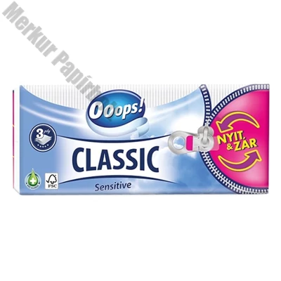 Papírzsebkendő OOOPS! Classic Sensitive 3 rétegű 90 darabos