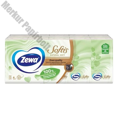 Papírzsebkendő ZEWA Softis Natural Soft 4 rétegű 10x9 darabos