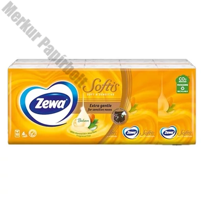 Papírzsebkendő ZEWA Softis Soft & Sensitive  4 rétegű 10x9 darabos