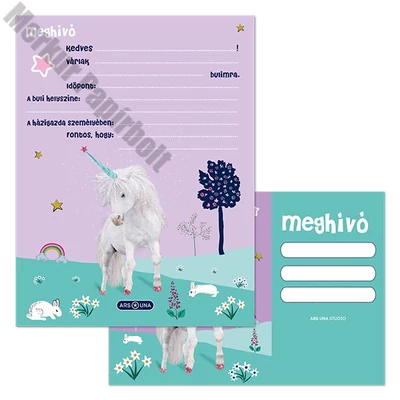 Partimeghívó ARS UNA 10 ív+10 db boríték Cute Animals-Unicorn