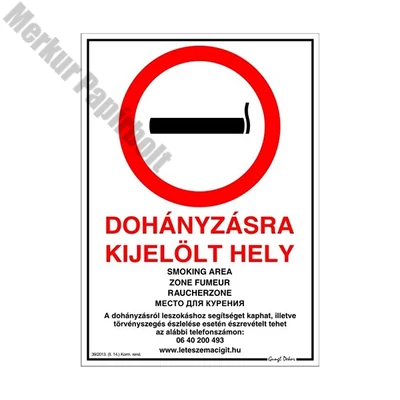 Piktogram Dohányzásra kijelölt hely 21x30 cm többnyelvű új