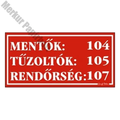 Piktogram Mentő, tűzoltó tel. számok piros