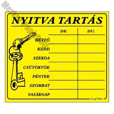 Piktogram Nyitva tartás /számokkal/ 7 napos sárga