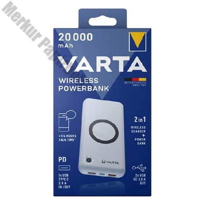 Powerbank VARTA Portable Wireless + vezeték nélküli töltő 20.000 mAh