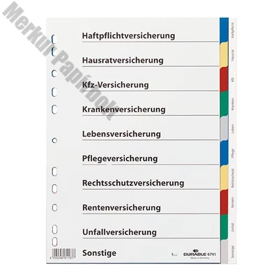 Regiszter DURABLE műanyag A/4 10 színes + index fülek