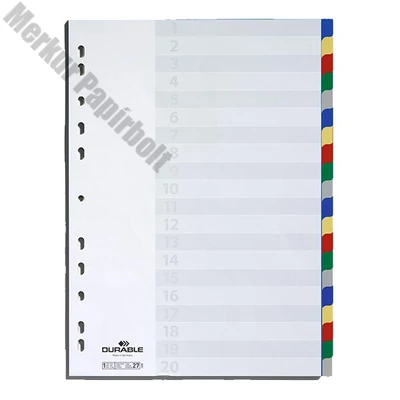 Regiszter DURABLE műanyag A/4 20 színes + index fülek
