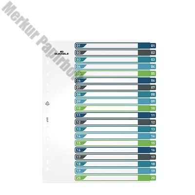 Regiszter DURABLE műanyag A/4 maxi 1-20 színes
