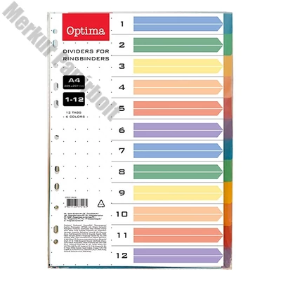 Regiszter OPTIMA A/4 műanyag 12 színű