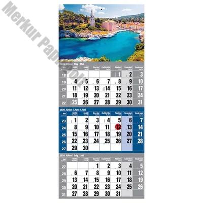 Speditőr naptár REALSYSTEM 1 tömbös 3 havi kék Európa 2026.