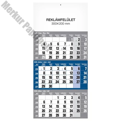 Speditőr naptár REALSYSTEM 1 tömbös 3 havi kék üres fejrész 2026.