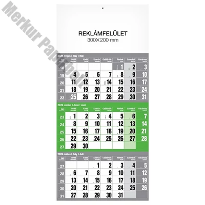 Speditőr naptár REALSYSTEM 1 tömbös 3 havi zöld üres fejrész 2026.