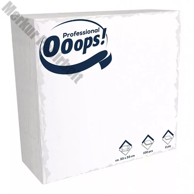 Szalvéta OOOPS! Professional 2 rétegű fehér 33x33 cm 100 lapos
