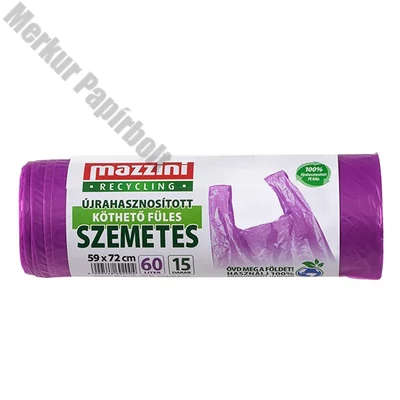 Szemeteszsák újrahasznosított MAZZINI 60L köthető füles 15 darabos