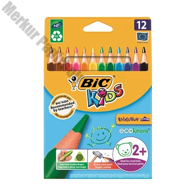 Színes ceruza BIC Kids Evolution háromszögletű környezetbarát 12 darabos