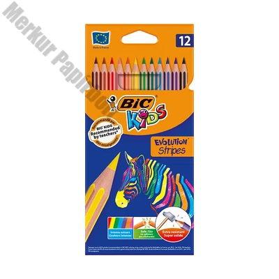 Színes ceruza BIC Kids Evolution hatszögletű hajlékony csíkos környezetbarát 12 darabos