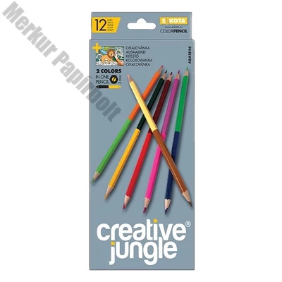 Színes ceruza CREATIVE JUNGLE grey kétvégű háromszögletű 24 szín/készlet