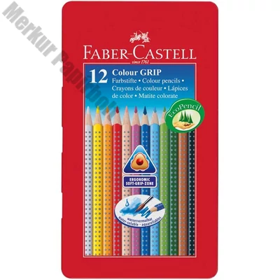 Színes ceruza FABER-CASTELL Grip háromszögletű fémdobozos 12 darabos