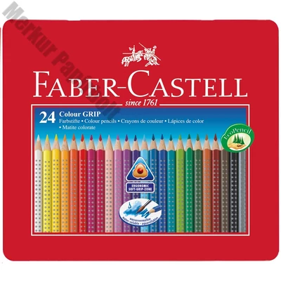 Színes ceruza FABER-CASTELL Grip háromszögletű fémdobozos 24 darabos