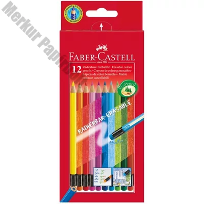 Színes ceruza FABER-CASTELL háromszögletű 12 darabos+színes radír