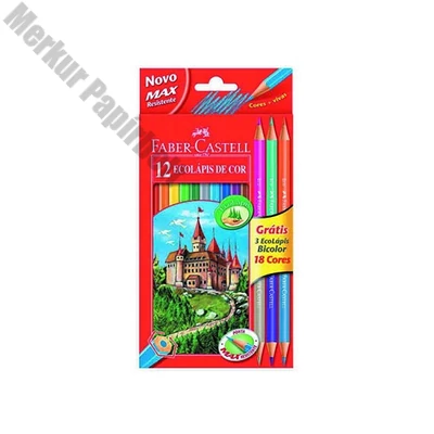 Színes ceruza FABER-CASTELL hatszögletű 12 darabos+ 3 db kétvégű ceruza