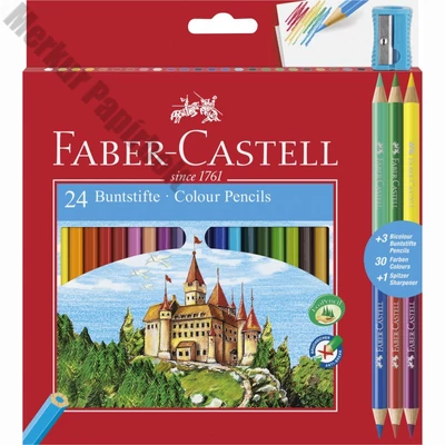 Színes ceruza FABER-CASTELL hatszögletű 24 darabos+ 3 db kétvégű színes ceruza