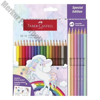 Színes ceruza FABER-CASTELL kastélyos Unikornis matricával 18 darabos + 6 darab pasztell színes ceruzával