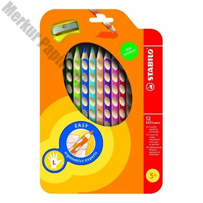 Színes ceruza STABILO Easycolors háromszögletű balkezes 12 darabos
