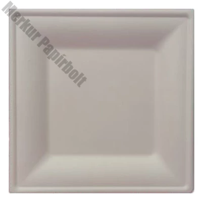 Szögletes eldobható papírtányér KOMP cukornád lebomló 26x26 cm natúr 50 darabos