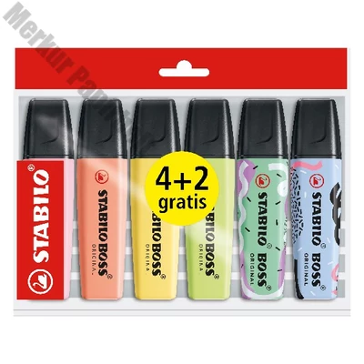 Szövegkiemelő STABILO Boss pasztell 4+2 darabos