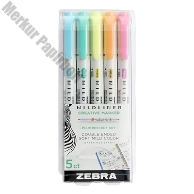 Szövegkiemelő kétvégű ZEBRA Mildliner fluorescent 1,4-4,0 mm 5 darabos