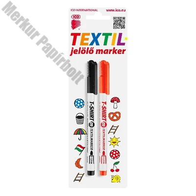 Textilmarker ICO T-Shirt slim M fekete+piros 2 darabos