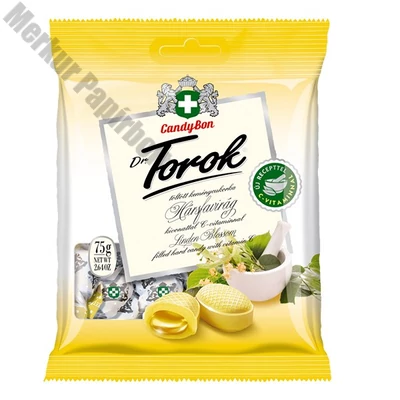 Töltött keménycukorka DR. TOROK hársfavirággal, C-vitaminnal 75 g