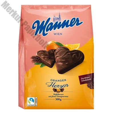 Töltött ostya MANNER szív narancsos 300 g
