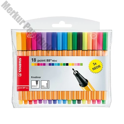 Tűfilc STABILO Point 88 Mini neon 13 + 5 darabos