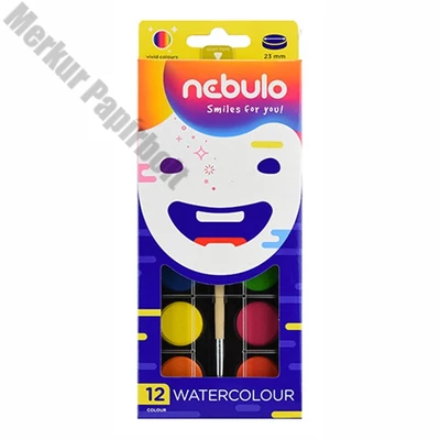 Vízfesték NEBULO 23 mm ajándék ecsettel 12 darabos