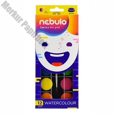 Vízfesték NEBULO 28 mm ajándék ecsettel 12 darabos