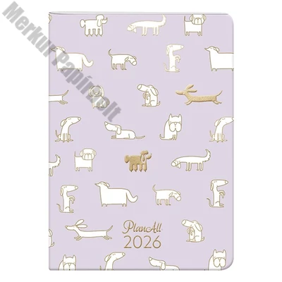 Zsebnaptár PLANALL B/6 heti álló fehér lapos aranyozott Pupper 2026.